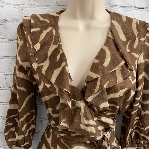Lauren Ralph Lauren Animal Print Wrap Top Size PS - Picture 2 of 4